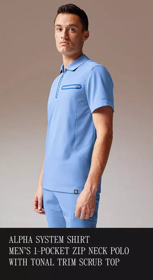 1-POCKET ZIP NECK POLO WITH TONAL TRIM SCRUB TOP