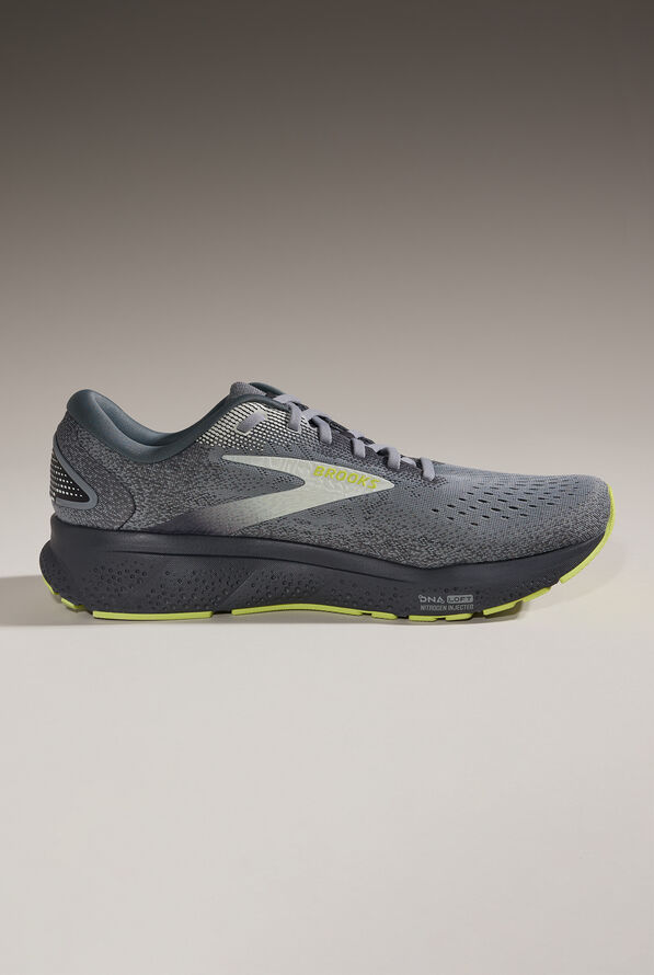 Brooks Men's Ghost 16 Primer/Grey/Lime Athletic Lace Up Nursing Shoes - Grey - 6