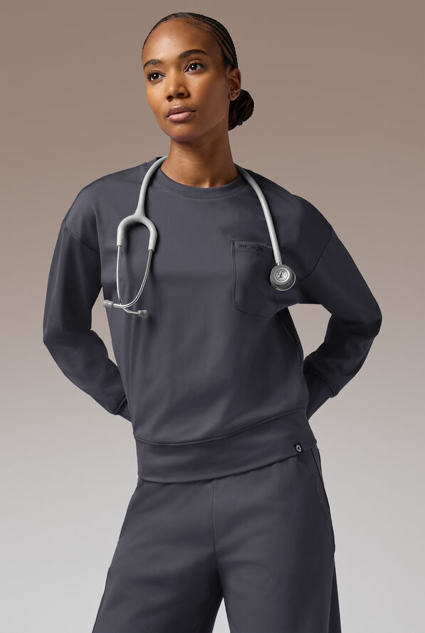 Hypothesis Omni Base Women's Knit Crew Neck Scrub Pullover - Pewter - 1