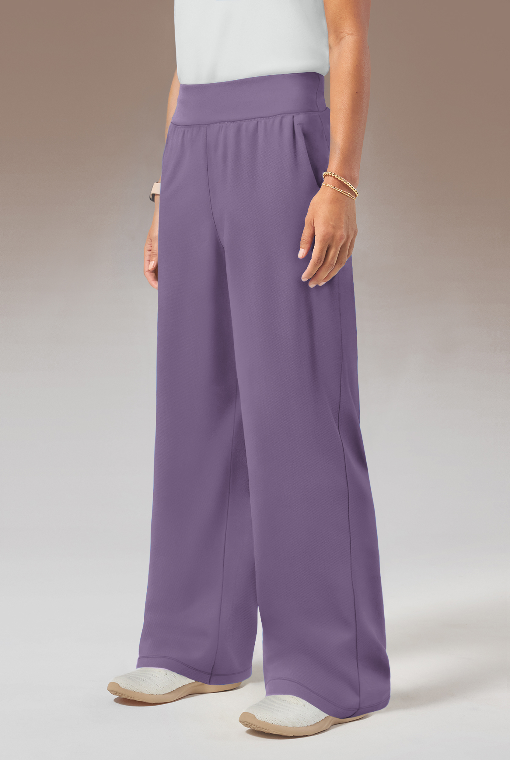 Hypothesis Y-Band Women's 6-Pocket Yoga-Style Knit Waist Wide Leg Scrub Pant - Petite