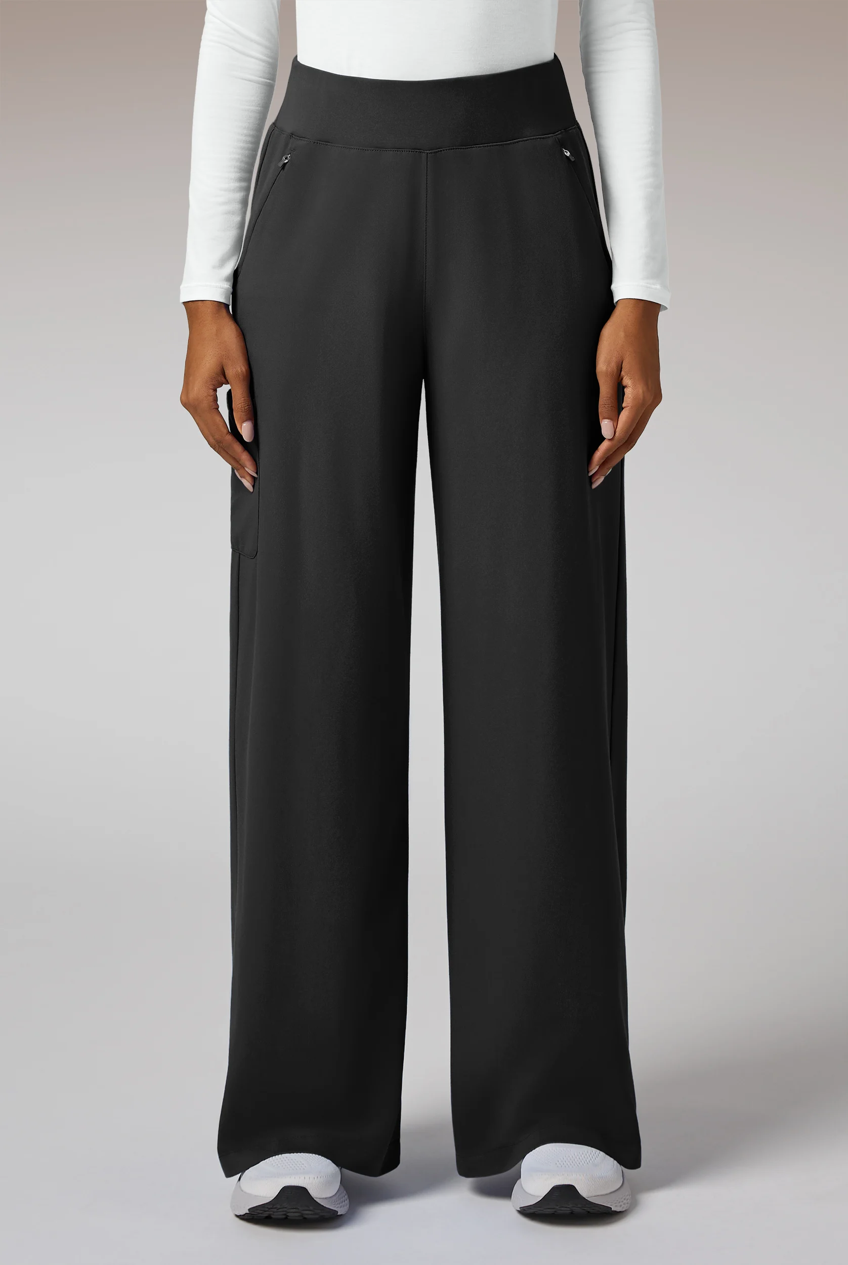 Hypothesis Y-Band Women's 6-Pocket Yoga-Style Knit Waist Wide Leg Scrub Pant - Petite