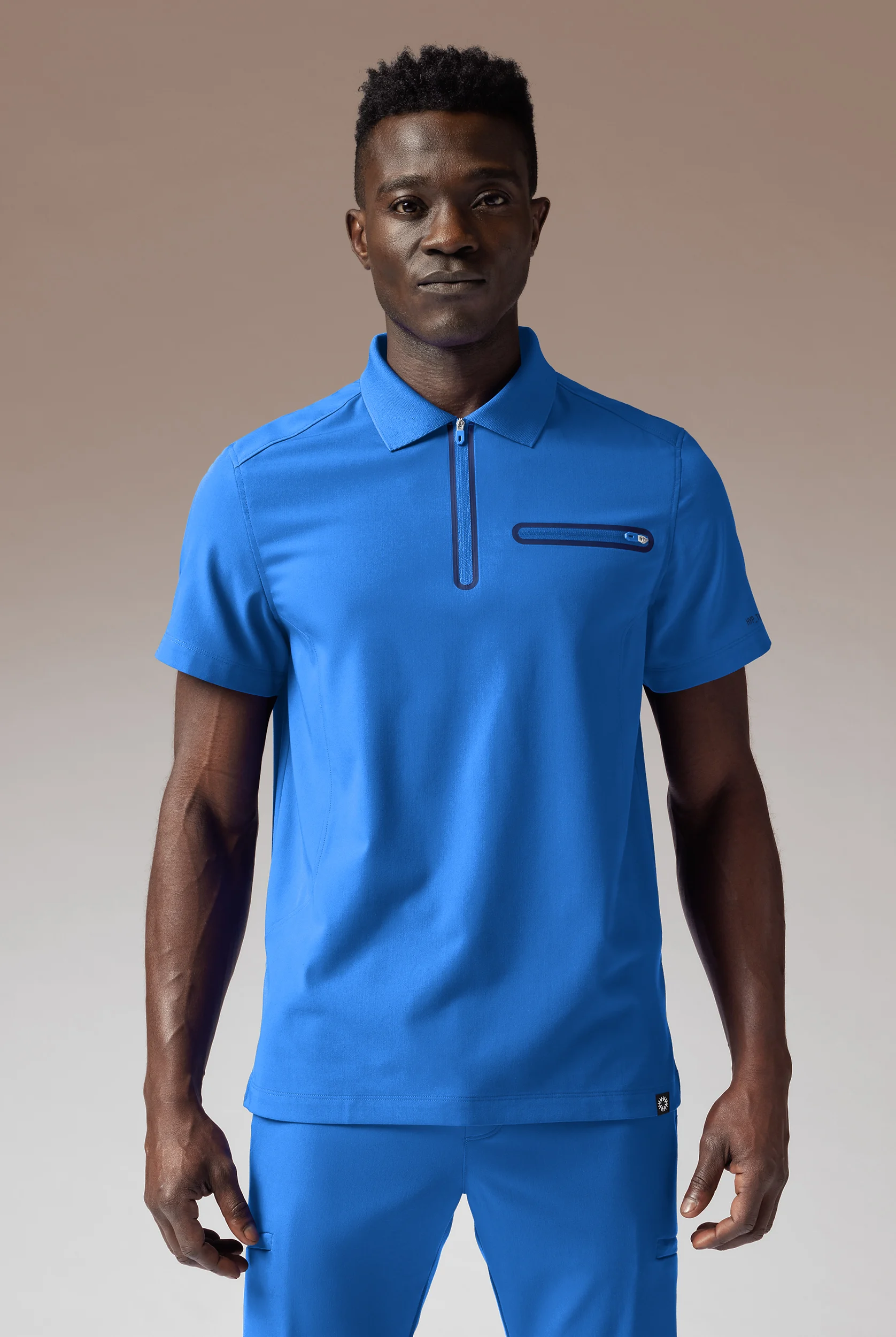 Hypothesis Alpha System Men&rsquo;s 1-Pocket Zip Neck Polo With Tonal Trim Scrub Top