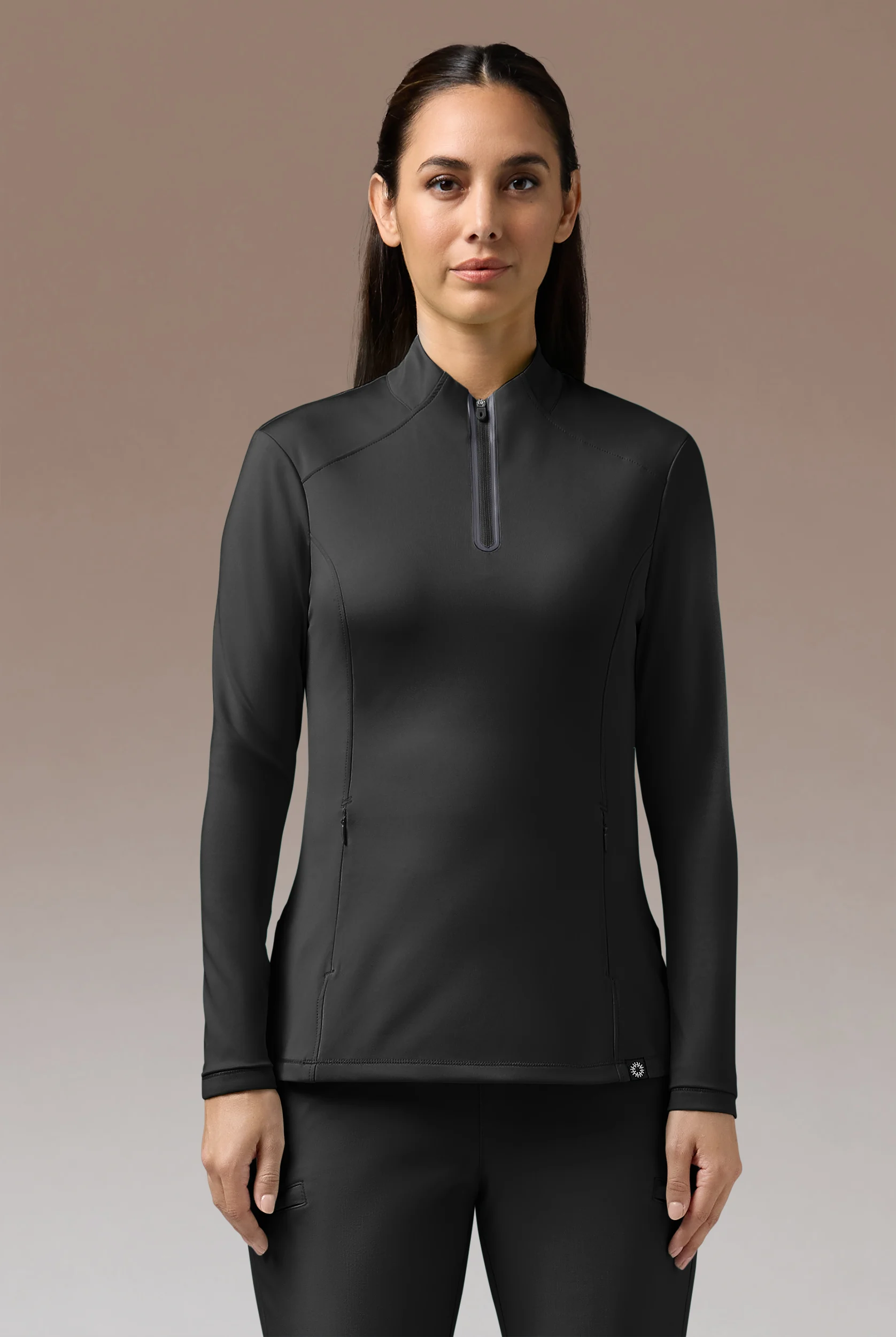 Hypothesis Omni Base K Women&rsquo;s 3-Pocket Knit Long Sleeve Zip Neck Scrub Top