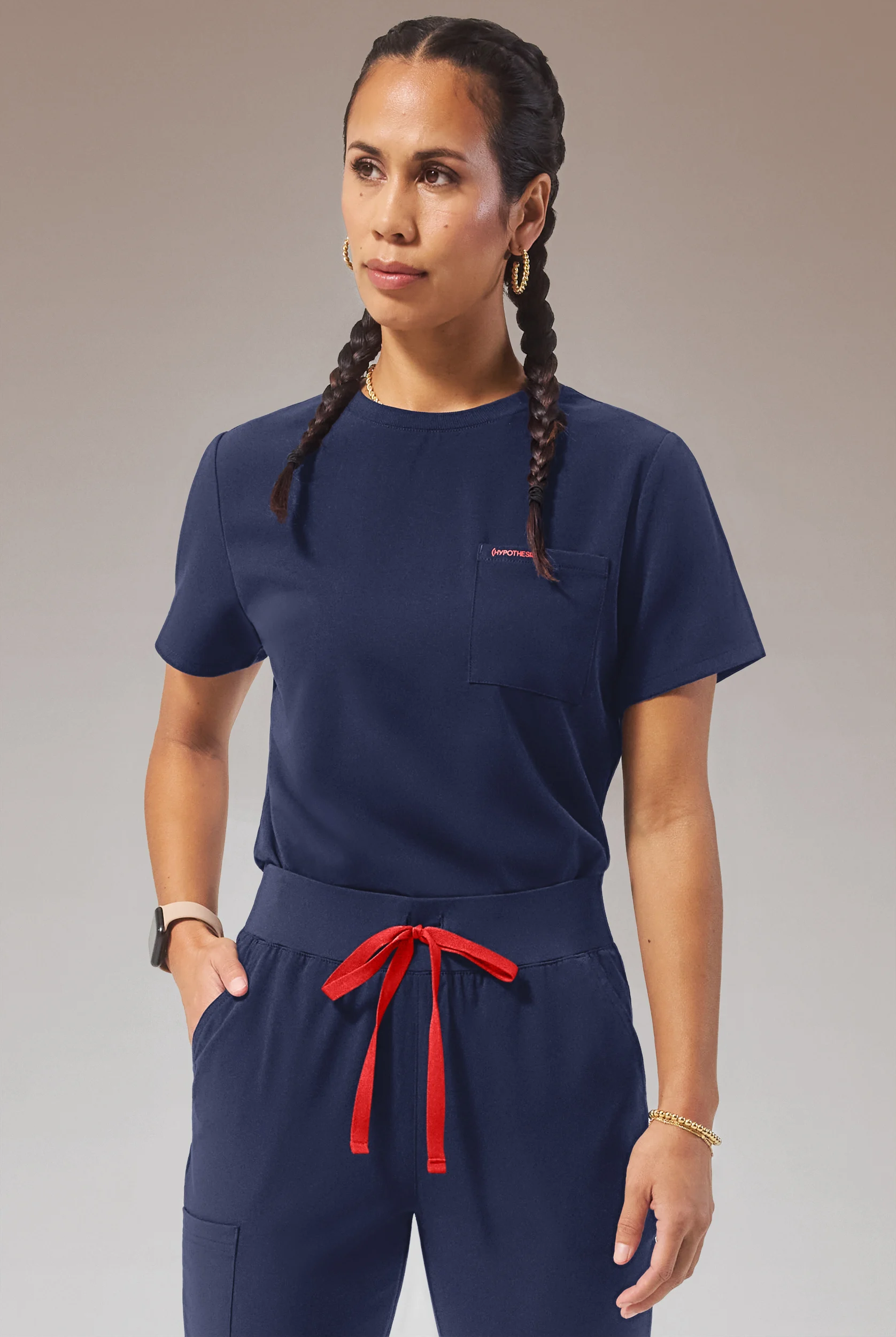 Hypothesis (RED) Base Women's 1-Pocket STRETCH Crew Neck Tuck-In Scrub Top